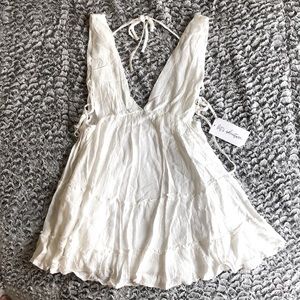 White mini plunge dress